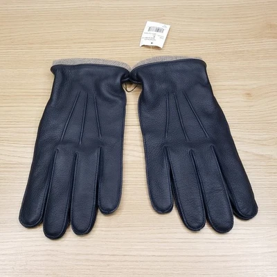 Guantes de tienda BLOOMINGDALES para hombre medianos de cuero azul marino forrados de cachemir puntas tecnológicas Foto 1 de 4