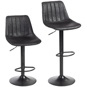 Adjustable Bar Stool Leathaire Tub Seat 360 Swivel Kitchen Chairs Set of 2 Black - Picture 1 of 12