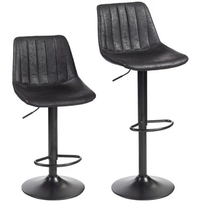 Adjustable Bar Stool Leathaire Tub Seat 360 Swivel Kitchen Chairs Set of 2 Black - Image 1 of 4