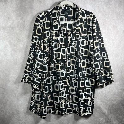 Maggie Barne Shirt Womens 3X 26/28 Black Geometric Artsy Career Office Mature - Image 1 of 4