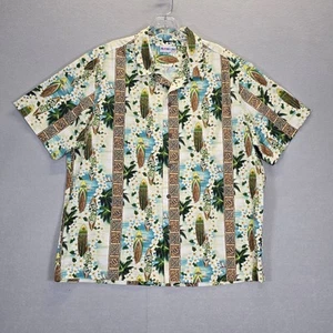 Vintage Aloha Line Hawaiian Shirt Surfing Floral Men's Size L Made in Hawaii - Picture 1 of 9
