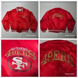 VINTAGE SAN FRANCISCO SF 49ERS CHALK LINE SATIN BOMBER JACKET SIZE M MADE IN USA - Picture 1 of 11