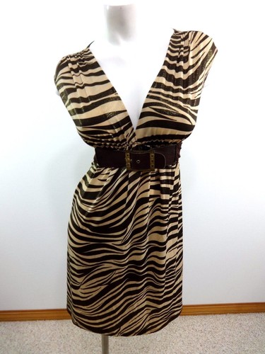 VETEMENTS ABITO CASUAL PAPAYA DONNA POLIESTERE MARRONE E MARRONE CON STAMPA ANIMALE TAGLIA MEDIA