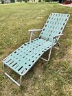 Vintage Webbed Aluminum Tube Folding Lawn Chaise Lounge Chair Green White