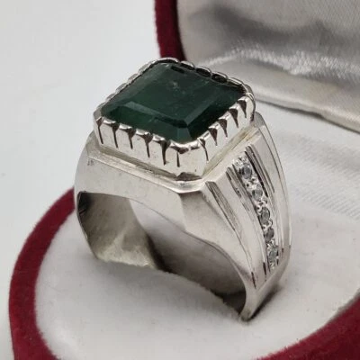 Lab created Square shape Fluorite Natural Green Emerald Ring Sterling Silver 925 - Image 1 of 4