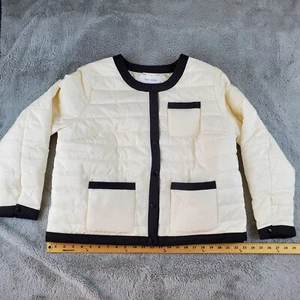 Popsugar Quilted Puffer Jacket Womens Sz OX (10/12) Cream Snap Up Front Pockets - Picture 1 of 5