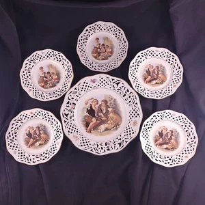 Set Of 6 Schumann Bavaria Reticulated #3 Pattern Gold Rimmed 12 Sided Plates - Picture 1 of 18