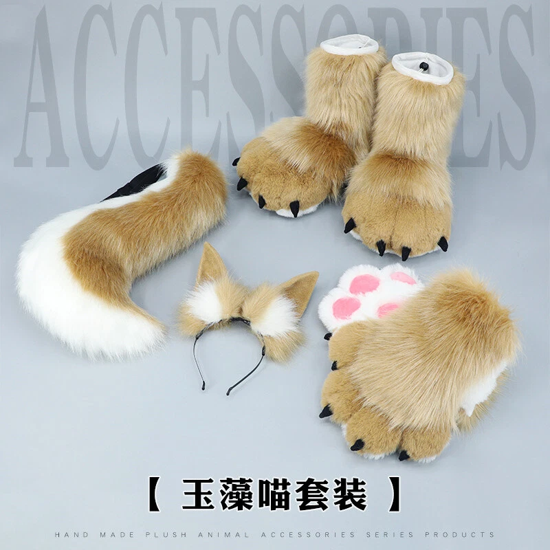 Fursuit Peluche Bestia Pie Zapatos Cola de Zorro Oreja Pelo Aro Garra Guante Juegos con disfraces Accesorios  Foto 1 de 4