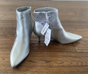 George Asda Ladies Silver Kitten Heel Pointed Anckle Boots Size 6.5 - Picture 1 of 6