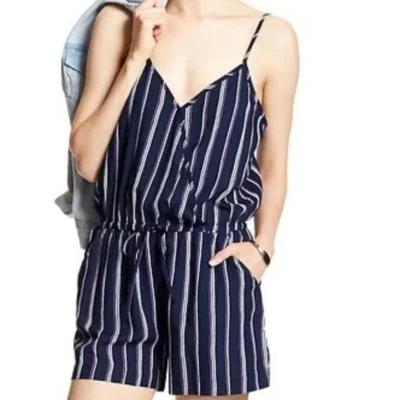 BANANA REPUBLIC BLUSA MAMELUCO AZUL PÚRPURA BLANCO RAYAS RAYAS TALLA: MP NUEVO CON ETIQUETAS Foto 1 de 4