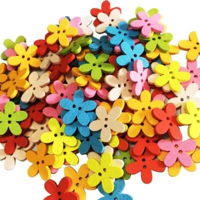 100pc Wood Flower Handmade 2 Holes Wooden Buttons Sewing Scrapbook DIY Craft - Image 1 of 4