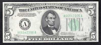 FR. 1959-A 1934-C $5 FRN FEDERAL RESERVE NOTE BOSTON, MA GEM UNCIRCULATED - Image 1 of 2