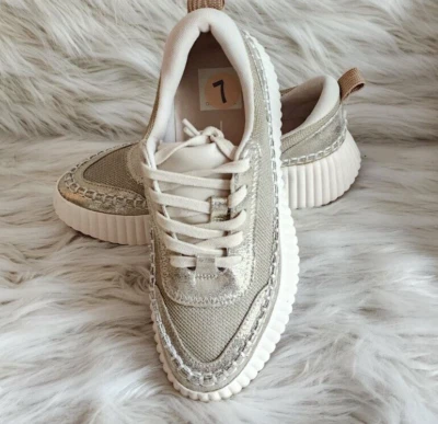Dolce Vita Denae Golden Sandstone Metallic Woven Sneakers Sz 6 -10 Platform Shoe - Image 1 of 4