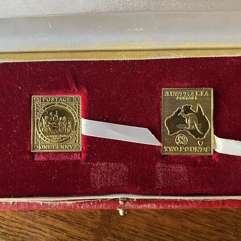 Matthey Garrett 18ct Gold Set of 1850 Sydney View & 1913 Kangaroo Postage Stamp Cover