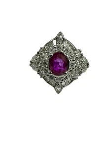 Estate 2.31 ct Pink Sapphire Marquise Baguette Round Diamonds Ballerina Platinum - Picture 1 of 6