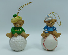 Vintage Teddy Bear Baseball, Golf 1995 Enesco Marjorie Sarnat Ornament Pair