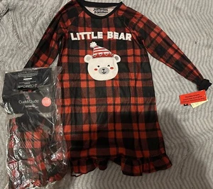 NWT Girls Buffalo Check "Little Bear"Dress Pajamas w/ Matching Doll PJ Size 6/6X - Picture 1 of 3