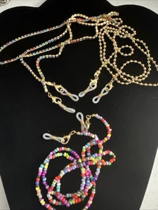 Lot Of 3 Eyeglass Sunglasses Holder Pretty Rainbow Beaded (Lot #233) - Picture 1 of 7
