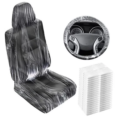  Pieces Disposable Car Seat Covers Plastic Disposable Steering Wheel Seat 400 - Image 1 of 4