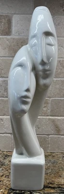 "Estatuilla de esmalte blanco de doble cara escultura de cerámica devoción de las Cícladas MCM 11"" arte" Foto 1 de 4