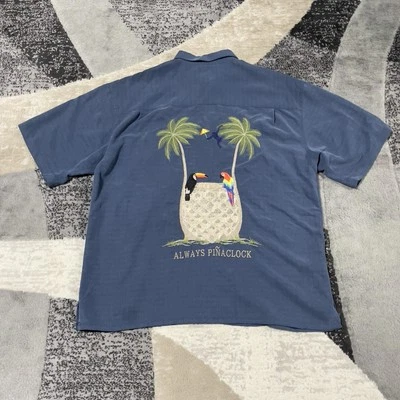 Camisa Hawaiana Bamboo Cay Hombres Grande Azul Siempre Piña Reloj Bordado Playa Papá Foto 1 de 4