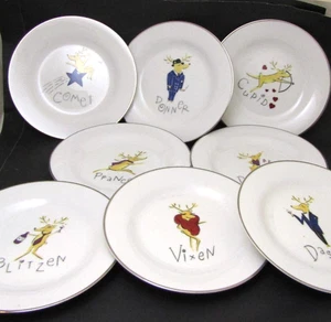 Pottery Barn 8er Set Rentier Dessert Salatteller 8,5" Silberrand spielerisch Spaß - Bild 1 von 10