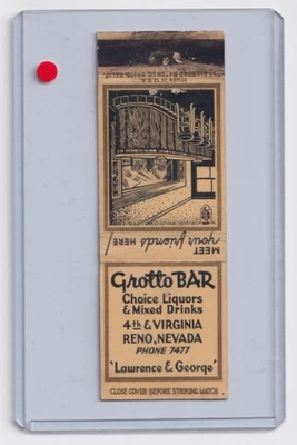 GROTTO BAR / Club - 1940's gaming matchcover - 4th st. Reno, Nevada - Image 1 of 3