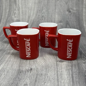 Nescafe Square Red Mugs Original Ceramic Logo 250ml Coffee Tea Set of 4x - Picture 1 of 13