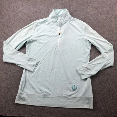 Пуловер женский FootJoy средний мятно-зеленая полоса четверть молнии для гольфа 1918 T логотип - Изображение 1 из 4