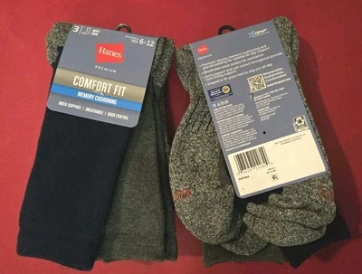(2) Calcetines Hanes Premium Total Support Crew para hombre 3pk - azul marino negro 6-12 Foto 1 de 2