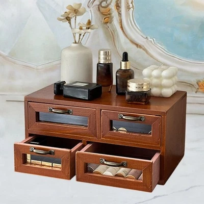 Desk Organizer with 4 Drawers Vintage Small Cabinet Tabletop Storage - Image 1 of 4