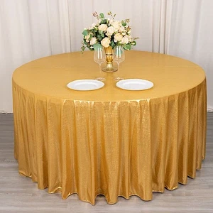 120" GOLD Polyester Round TABLECLOTH Sequin Dots Party Events Decorations - Picture 1 of 6