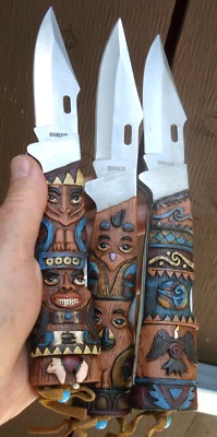 Cuchillo de poste de 3 tótem ¡TRIO!...Caja y bolsas originales, cuchillos de acero inoxidable con bloqueo Foto 1 de 4