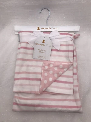 Heavenly Sent Baby Girl Blanket Pink Stripe White Dots Lovey Reversible 30x40  - Image 1 of 4