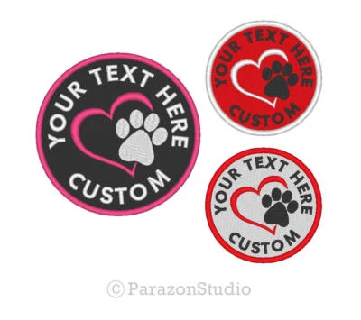 Custom Embroidered Working Service Dog Puppy Paw Heart Round Sew on Patch_SD-R10 - Image 1 of 4