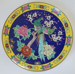 ZŁOTY IMARI Japonia * fantastyczny piękny talerz ścienny / talerz ozdobny kwiaty ptaki ręcznie robiony