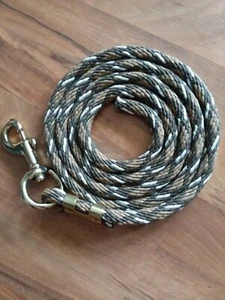 Horse Nylon poly round Lead Rope 80 " w/ brass Swivel Snap brown tan & white - Picture 1 of 2
