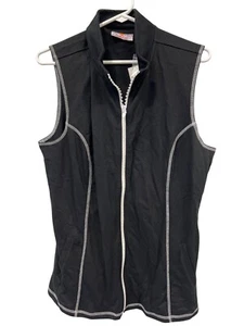 Quacker Factory Full Zip Mock Neck Vest Size L Jeweled Bling Zip Black White NEW - Picture 1 of 6