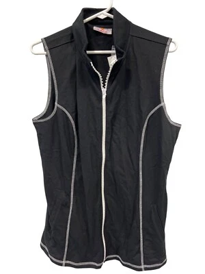 Quacker Factory Full Zip Mock Neck Vest Size L Jeweled Bling Zip Black White NEW - Image 1 of 4