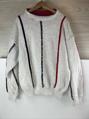 Vintage Damon Cotton Bomber Sweater L Pullover Knit Made in Hong Kong — 第 1/4 张图片
