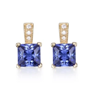 Ladies 9 Carat Gold on 925 Sterling Silver Tanzanite & White Sapphire Earrings - Picture 1 of 4