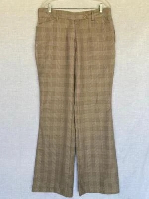 NWT Sz 14 BOGARI Silk Blend Brown Plaid Pants Wide Legs - Image 1 of 4