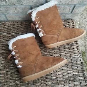 Rampage MEG Brown Winter Boots Faux Fur Lining Faux Suede (Womens 5.5)(BigKid 4) - Picture 1 of 9