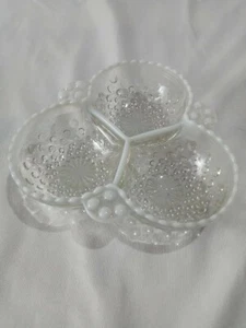 Vintage Moonstone Anchor Hocking 3 part Relish Nut Cheese Server  - Picture 1 of 5