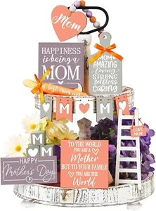 15-Pc Mother’s Day Tiered Tray Decor – Wooden Signs & Bead Garland - Picture 1 of 6