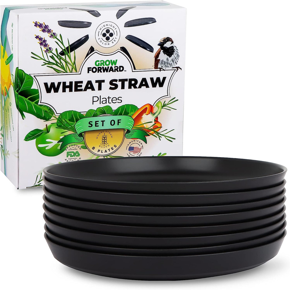Premium Wheat Straw Plates - 8 Unbreakable Dinner Plates Set - 10 Inch Eco Frien