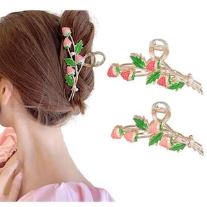 Hair Clip 2Pcs Cute Strawberry Metal Hair Claw Strong Non Slip Hold Hair Jaw ... - Picture 1 of 7