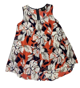 W5 Anthropology Ladies Orange Navy Blue Floral Sleeveless top size Medium M - Picture 1 of 8