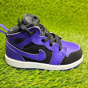 Nike Air Jordan 1 Mid Toddler Size 7C Purple Black White Athletic Shoes Sneakers - Picture 1 of 10