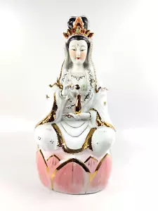 Statua della dea Boddhisattva in porcellana cinese 13,5"" Quan Guan Yin - Foto 1 di 13